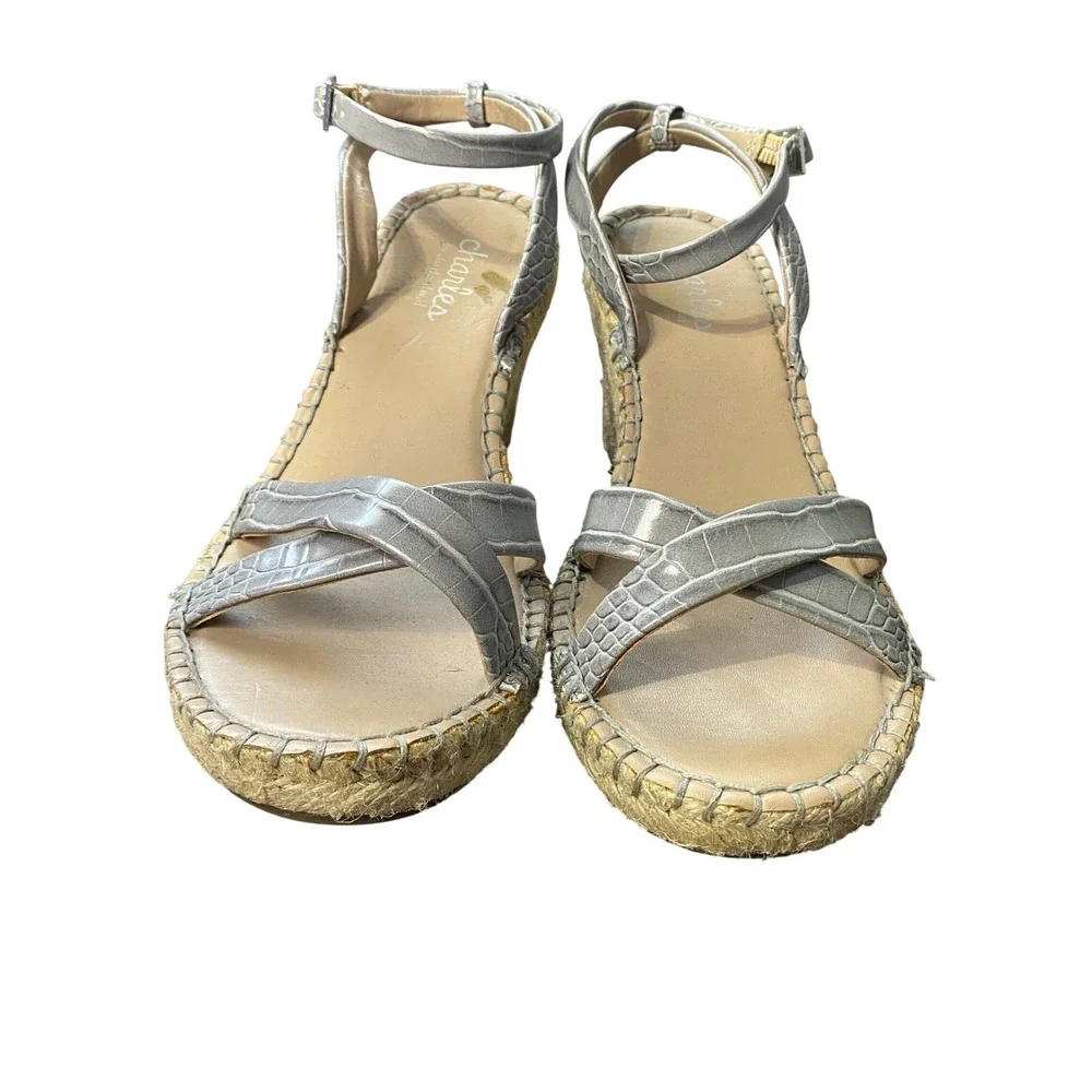 Charles by Charles David Silver Croc Embossed Espadrille‎ Wedge Sandals  9